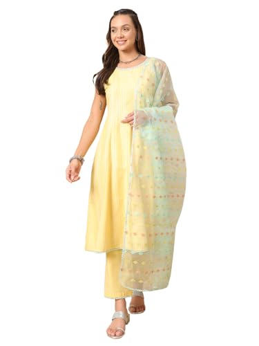 Image of FIORRA Women's Cotton Kurta Pant With Dupatta Set