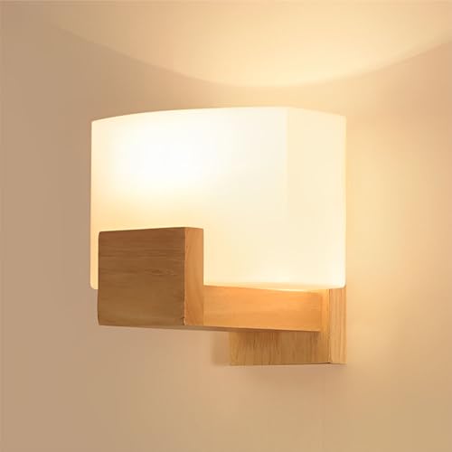 YKSJDFH Lampada da Parete Rustica in Legno Lampade da Parete Creative Giapponesi con Paralume in Vetro E27 Decorazioni per la casa Applique da Parete Camera da Letto Sala da Pranzo Soggiorno Studio