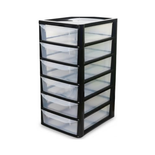 Image of Khanary Plastic Storage Drawer A4 Medium Storage Box Multipurpose Office Desktop Tabletop Counter School Bedroom Garage Kids Room Clear Black & Silver (Black Clear, A4 6 Tier Small Black Clear)