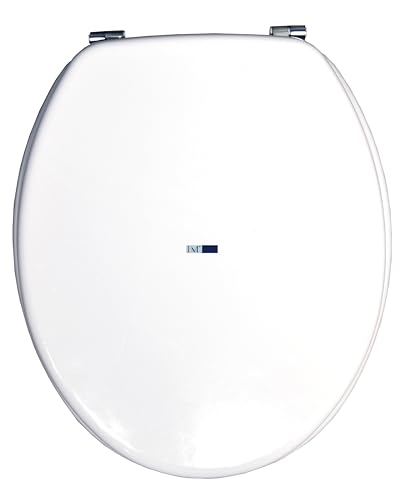 BM 4106 Copriwater Sedile Tavoletta WC Universale Coperchio Toilet Seat Bagno in legno MDF Bianco, Misura Standard Fissaggio dal Basso Cerniere Incluse in Acciaio