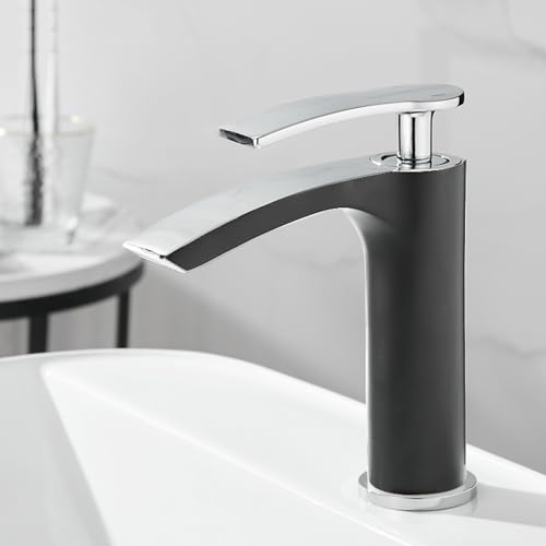 Mitigeur de lavabo cascade eau chaude et froide robinet salle de bain noir