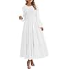 PRETTYGARDEN Crew Neck Long Sleeve Dress for Women Wedding Guest Smocked High Waist Flowy Long Maxi Dresses with Pockets (White, Small)
