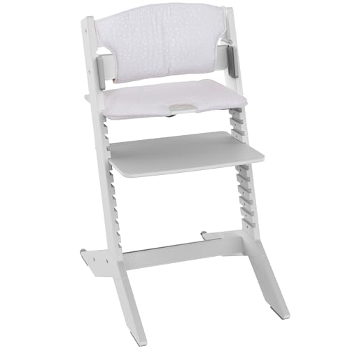 Geuther Kinderhochstuhl Holz Nala, Set Hochstuhl Baby + Sitzkissen, mitwachsender & ergonomischer Kinderstuhl, höhenverstellbar mit One-Click-System, Babystuhl belastbar bis 90kg I Farbe Grau