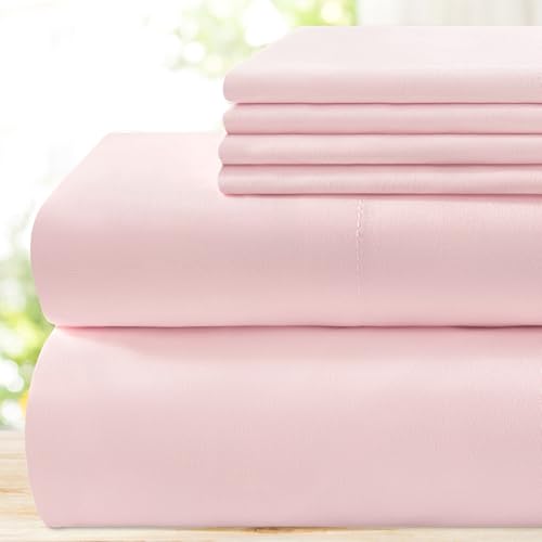 BYSURE 4 Pieces Bed Sheets Set (Twin XL Light Pink) - Super Soft 1800 Thread Count 100% Microfiber Sheets with Deep Pockets Wrinkle & Fade Resistant