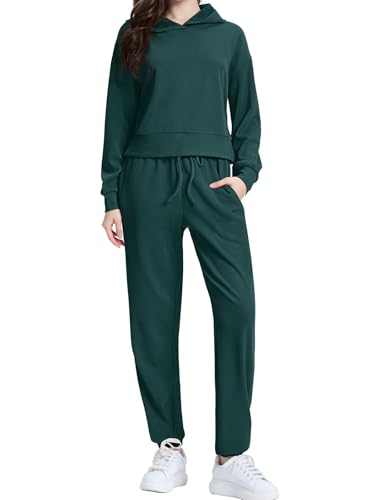 WIHOLL Two Piece Sets For Women 2024 Sweatpants Women Hoodie Y2K Sets 2 Piece Outfit Womens Sweatshirts Side Slit Green S