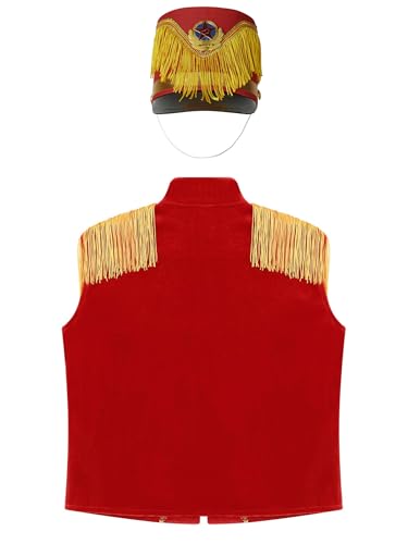 Kids Unisex Tassel Waistcoat Tassel Ringmaster Circus Showman Vest Dress Ups with Hat Set4