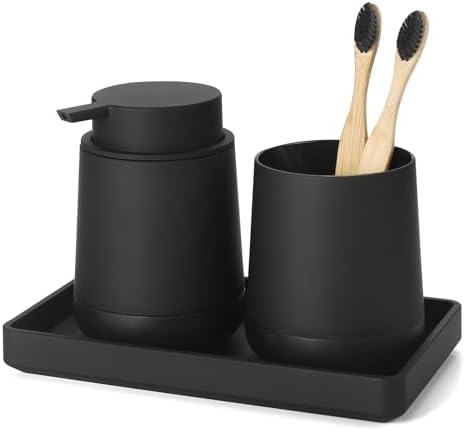 Black Bathroom Countertop Accessories Set - Soap Dispenser and ...