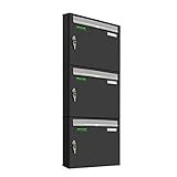 AL Briefkastensysteme BASIC 3er Briefkasten RAL 7016 Anthrazit Grau/Einwurfklappe RAL 9006 Weiß Aluminium 3 Fach DIN A4 wetterfest mit Posthaltebügel und 2 Namensschildern