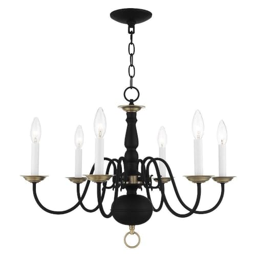 Image of Livex Lighting 5006-04 Williamsburgh 6 Light Black Chandelier, Black /Antique Brass