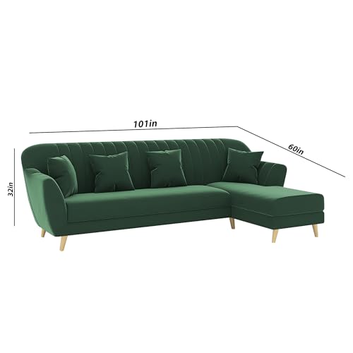 Image of Atticus RHS 6 Seater L Shape Sofa Set for Living Room (Green Fabric) Premium Fabric Sofa Set