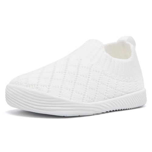 MORENDL Toddler Shoes Baby Walking Sock Shoes Non-Slip Breathable Boys & Girls Sneakers Infant Tennis Shoes Mesh White