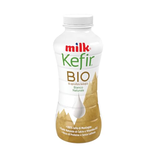 Milk Kefir Bio Bianco Naturale da Bere Senza Lattosio con Fermenti Lattici, Vitamina b12, Proteine, Probiotici, Calcio - Latte Parzialmente Scremato Senza Zucchero Senza Glutine (Bianco Naturale 480g)