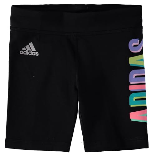 adidas Girls' Big Detached Waistband 3 Stripe Bike Short, Black Logo, 6
