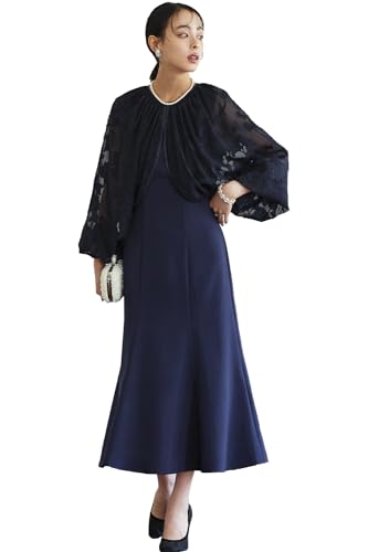[ルイ ルエ ブティック] シアージャカード ボレロ ナロー マーメイド ドレス ワンピース セットアップ レディース ミセス ママ フォーマル ショール ロング 長袖 大きいサイズ 結婚式 二次会 パーティ パーティー 3L(15号) ネイビーU1319-3L-NE