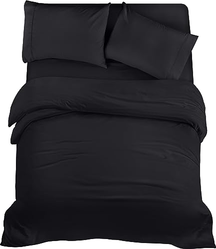 Utopia Bedding 4 Piece King Bedding Set - Duvet Cover, Fitted Sheet with Pillow cases - Soft Brushed Microfiber (Black)