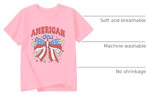Image of Girl American Flag Shirts Bow Tshirt 4th of July Shirt Cotton Short Sleeve Tees 2-12 Years