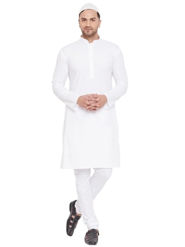 Image of VM Men VM by Vastramay Men's White Cotton Kurta Pyjama Set