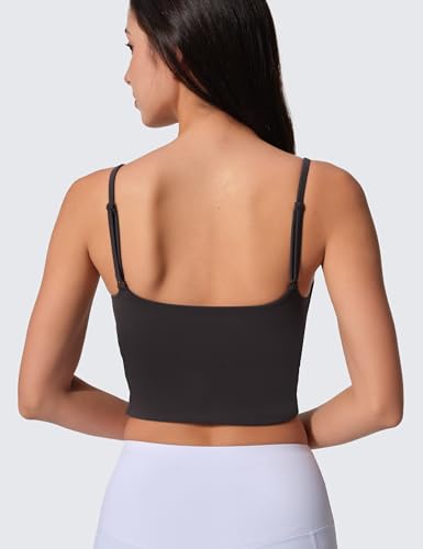 Image of Womens Scoop Neck Longline Sports Bra U Back Adjustable Strap Double Lined Workout Crop Tank Top with Built in Pads