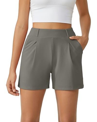 Image of G4Free EverGoing Dressy Casual Shorts for Women 4 inch High Waisted Summer Lounge Pleated Shorts with Pockets
