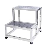 loyfreeyo ステップ 踏み台 簡易階段 2段 ステンレス製 ステップチェア 玄関台 子供大人兼用 滑り止め 屋外 庭 掃き出し窓 ウッドデッキ用 ベッドルーム バスルーム キッチン用 (シルバー,幅47cm)