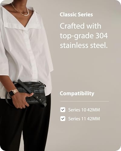 Image of Fullmosa Metal Band with Case for Apple Watch 42mm Series 11 10 | Stainless Steel Strap for Men Women Professional Office Rose Gold
