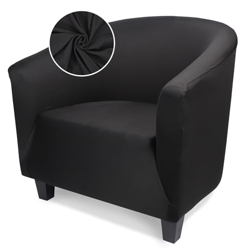 Treaful Club Chair Slipcover, 1 Piece Black Stretch Barrel Chair Slipcover with Arms, Tub Soft Armchair Sofa Cover Set Removable Couch Furniture Protector for Living Room Hotel