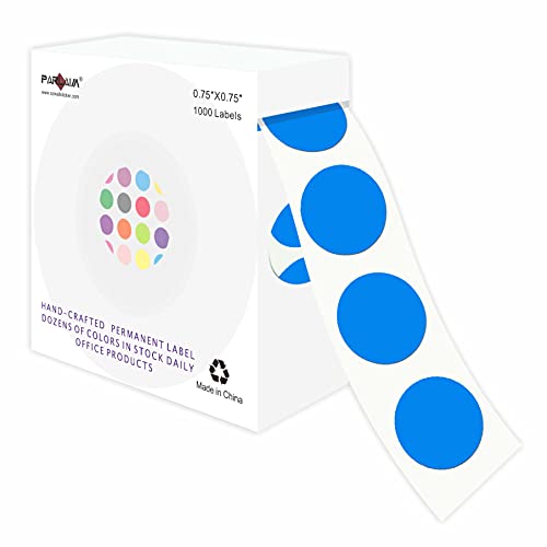 PARLAIM 3/4 Inch Round Permanent Adhesive Color-Code Dot Stickers,1000 Stickers Roll dots Label Dispenser Box Green Circle Stickers Labels (Blue)