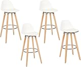 Box and Beyond Set di 4 sgabelli da bar in legno, sedia alta per bar, sedia da cucina - Altezza 91 cm - Sgabello bianco con poggiapiedi