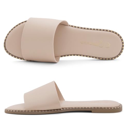 Image of Shoe Land Flat Sandals for Women - Slip-On Slides with Cushioned Footbed | Comfortable Dressy & Casual Open Toe Summer Sandals for Beach, Travel & Everyday Wear