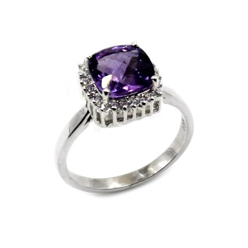 Bague Améthyste Violette et Zirconium en Argent Éclatant pour Femme