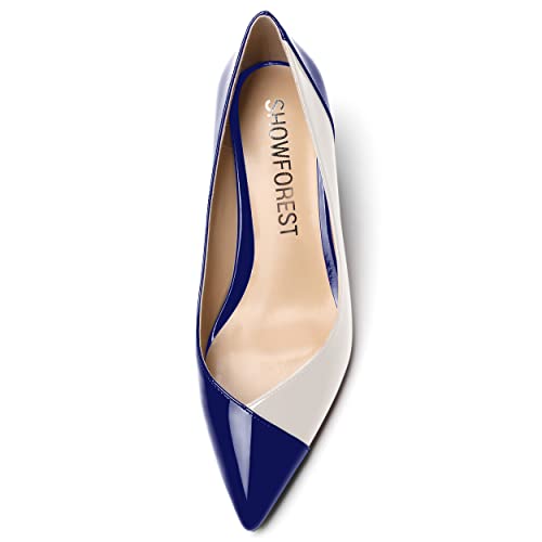 SHOWFOREST Women's Sexy Solid Patent Pointed Toe Slip On Bridal Wedge Low Heel Pumps Shoes 2 Inch3