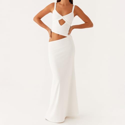 Image of Women Cut Out Maxi Dress Sleeveless Spaghetti Strap V Neck Backless Summer Bodycon Long Dress Party Dress