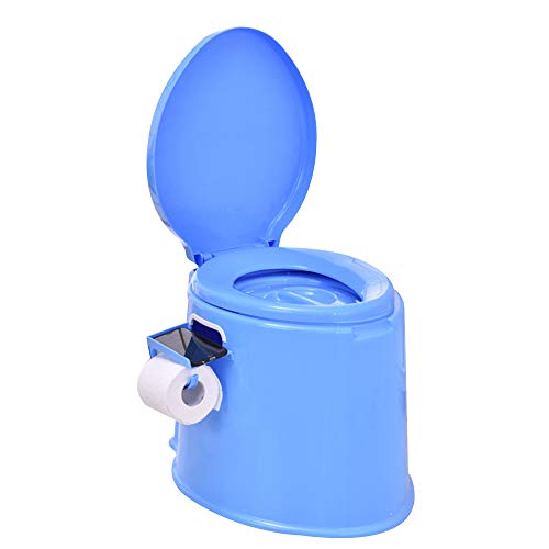 HYCZW Inodoro Portátil, WC Portátil para Camping Inodoro WC Cubo De Viaje Camping WC Portátil para Camping con Extraíble Tener Toallero De Papel Fácil De Limpiar, Tamaño H41.5*D52Cm,Blue Cover