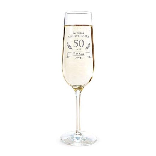 AMAVEL Flûte à Champagne avec Gravure Personnalisée - Joyeux Anniversaire 50 Ans Prénom - Volume : 0,2 L