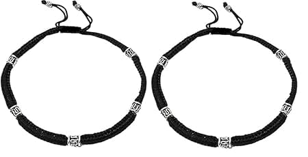 Image of Handmade Pooja EvilEye Black Chain Adjustable Nazar Anklets For Women Men Girls Boys Pack Of 2 evil eye thread, nazar anklet, thread anklet, najariya women anklet