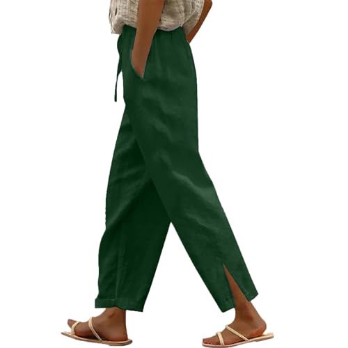 Women Pants Summer High Waist Elastic Straight Leg Lounge Pant Casual Loose Lightweight Beach Trousers - Main Image