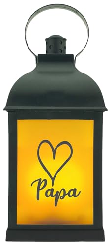 WB wohn trends LED-Laterne mit Flackerlicht & Timer, Papa Herz, 25,5x10,5x10,5cm, LED-Licht schwarz