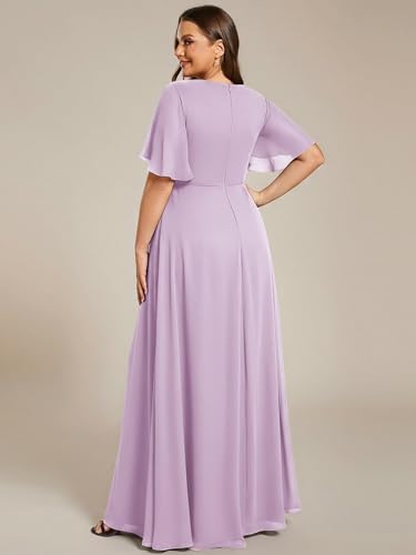 Image of Ever-Pretty Short Sleeves V Neck Plus Size Formal Dresses for Curvy Women Chiffon Mother of The Bride Dress Evening Gowns