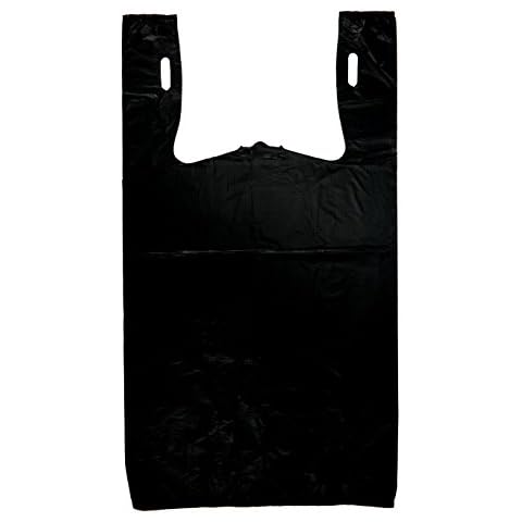 Plastic Bag-Black Plain Embossed T-Shirt Bag 11.5"x6.5"x21.5" 13 mic - 100 bags/bundles Cover
