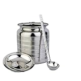 Master Flame Stainless Steel Ghee Container with Lid and Ladle, Platinum Finish, 1500 ml, Silver