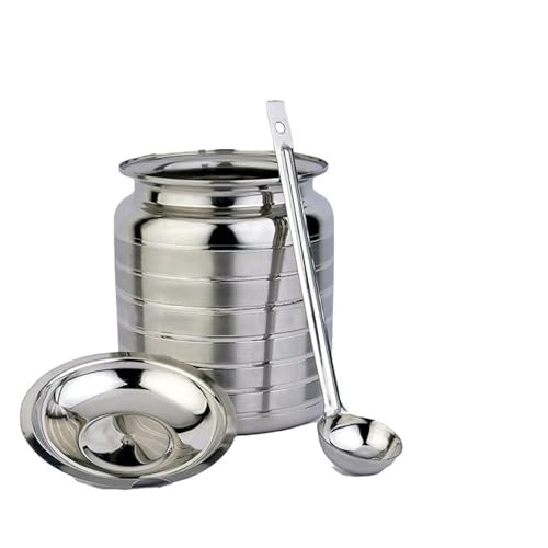 Master Flame Stainless Steel Ghee Container with Lid and Ladle, Platinum Finish, 1500 ml, Silver