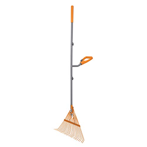 ERGIE SYSTEMS ERG-LFRK24 ErgieShovel Strain Reducing 54-Inch Shaft, 24 Steel Teeth Leaf Rake, Gray/Orange