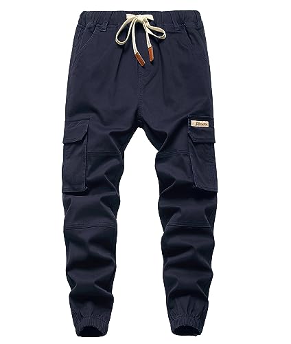YoungSoul Pantalon Cargo Garçon - Jogging Slim Enfant - Pantalon Garcon Taille Élastiquée, Bleu Marine, 13-14 Ans/Taille 170
