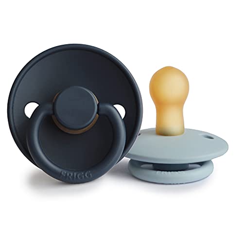 Image of FRIGG Natural Rubber Baby Pacifier | Made in Denmark | BPA-Free (Baby Blue/Slate, 0-6 Months)