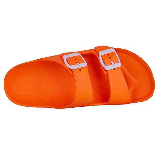 Funkymonkey Women's Comfort Slides Double Buckle Adjustable Eva Flat Sandals (8 M Us, Fluo Orange) #TOP3
