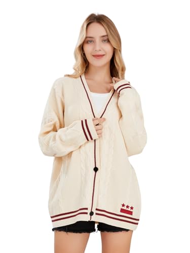 ebossy Women's Open Front Stars Embroideried Cable Knit Cardigans Button Down Sweater Outwear