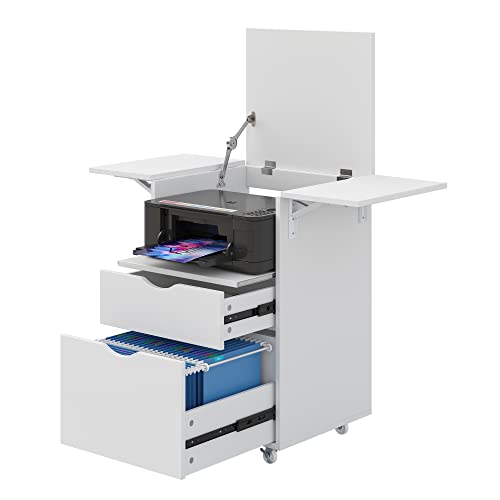 Furnideco 2 Drawer File Cabinet On Wheels, Rolling File Cabinet With Desk Extender Clamp And Storage Shelves, Hanging Bar For Legal/Letter/A4 Size Files For Home Office Organization (White) #TOP4