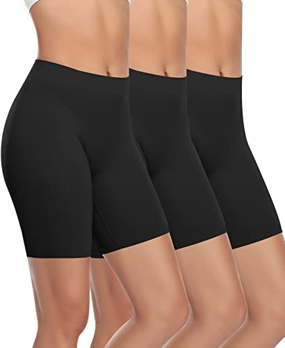 YARRCO Sous-vêtement pour femme sous jupe, pantalon court de cyclisme pour robe, sous-jupe, taille haute, slipshort boyshort boxer, sous-vêtements, Noir + noir + noir., L Cover