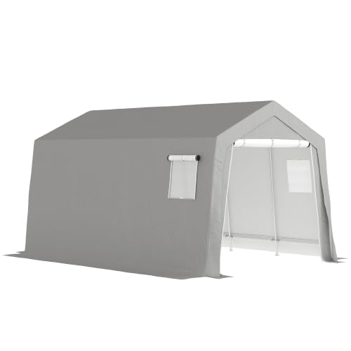 Outsunny Gerätehaus mit Satteldach mit Türen 300 x 447 x 255 cm Hellgrau