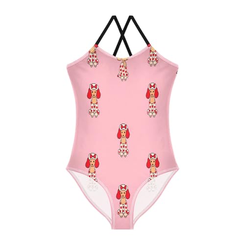 Girl Bathing Suits 3-10 Y Beach Swim Suits Kids, Cute Poodles Pink